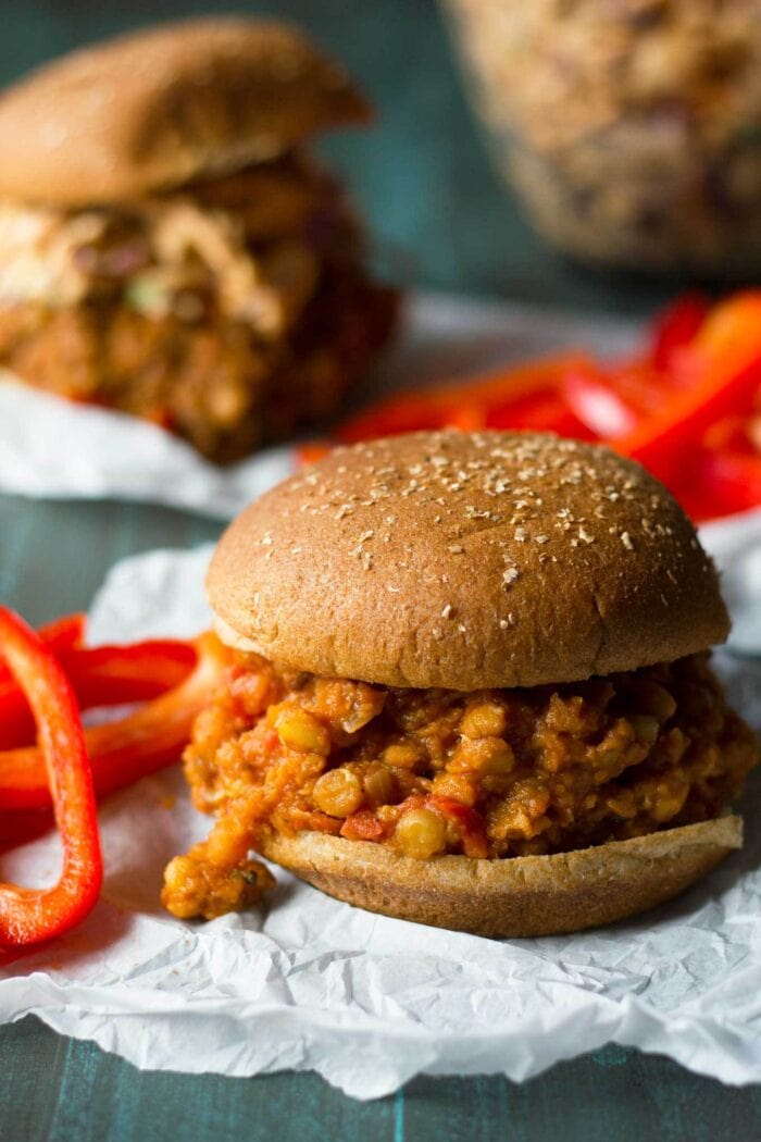 Vegans sloppy joe with bell pepper fries