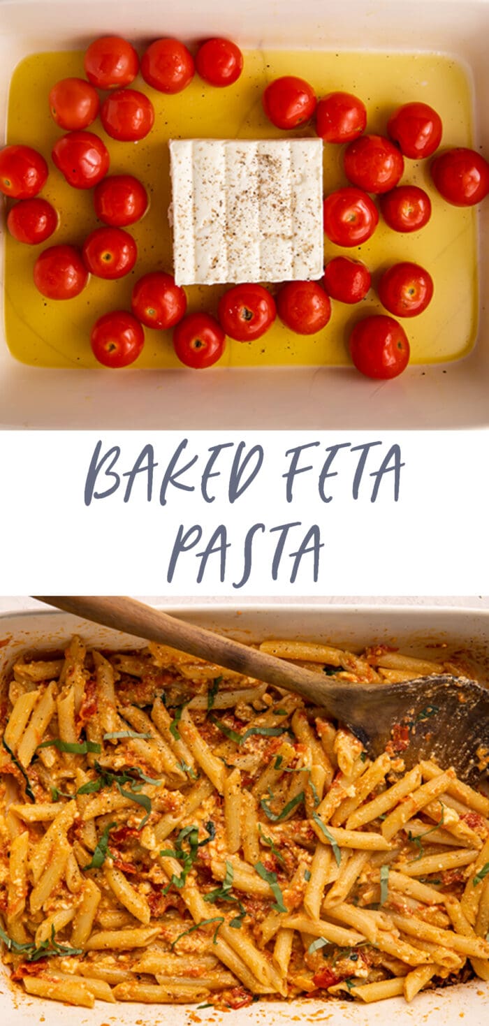 Pinterest graphic for baked feta pasta