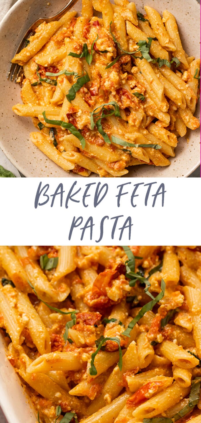 Pinterest graphic for baked feta pasta