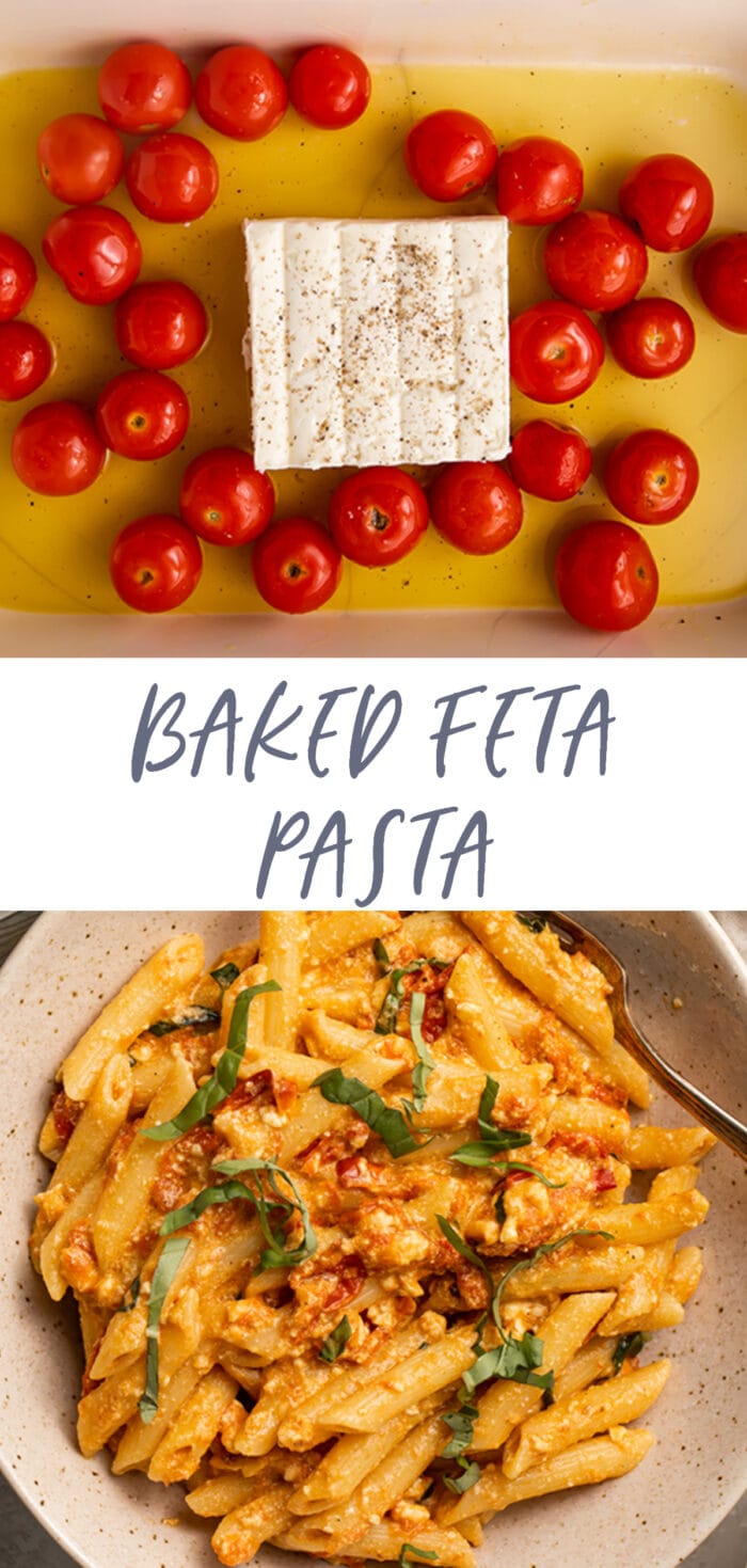 Pinterest graphic for baked feta pasta