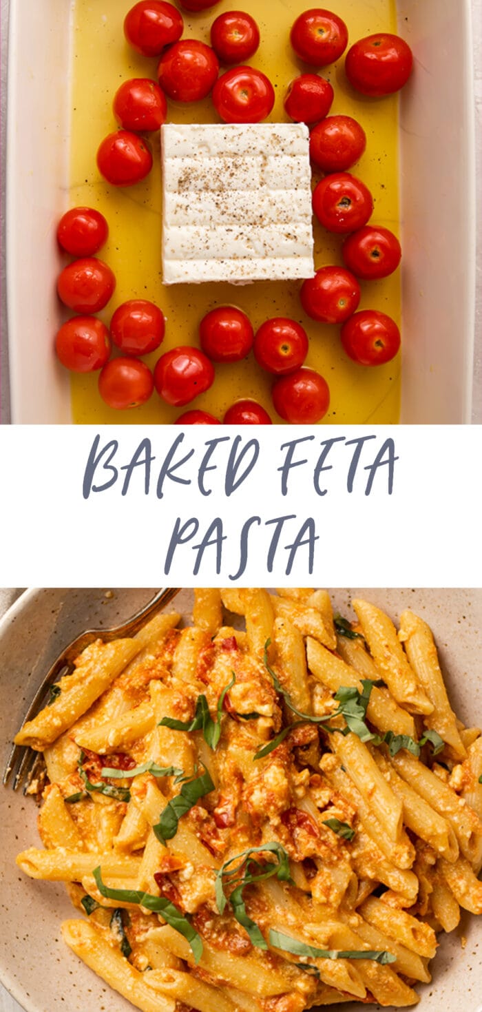 Pinterest graphic for baked feta pasta