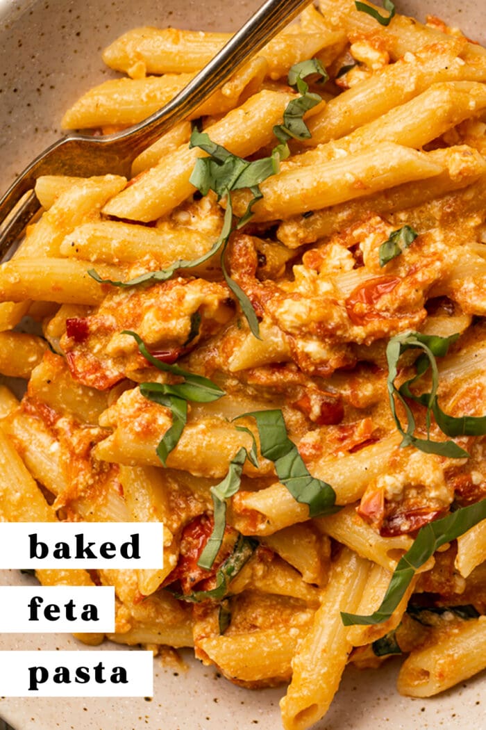 Pinterest graphic for baked feta pasta