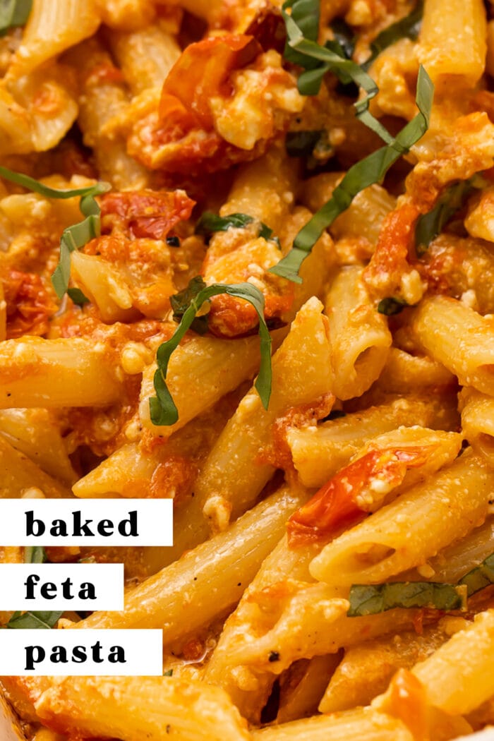 Pinterest graphic for baked feta pasta