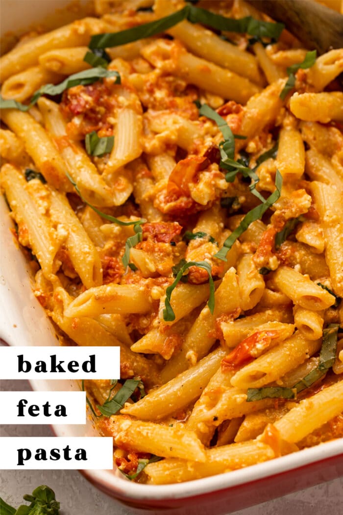 Pinterest graphic for baked feta pasta