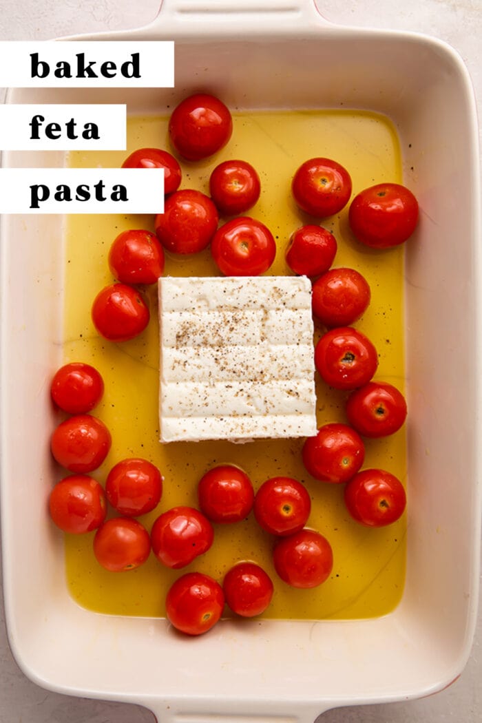 Pinterest graphic for baked feta pasta