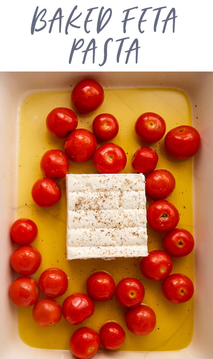 Pinterest graphic for baked feta pasta