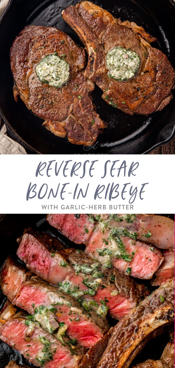 Pinterest graphic for bone-in ribeye