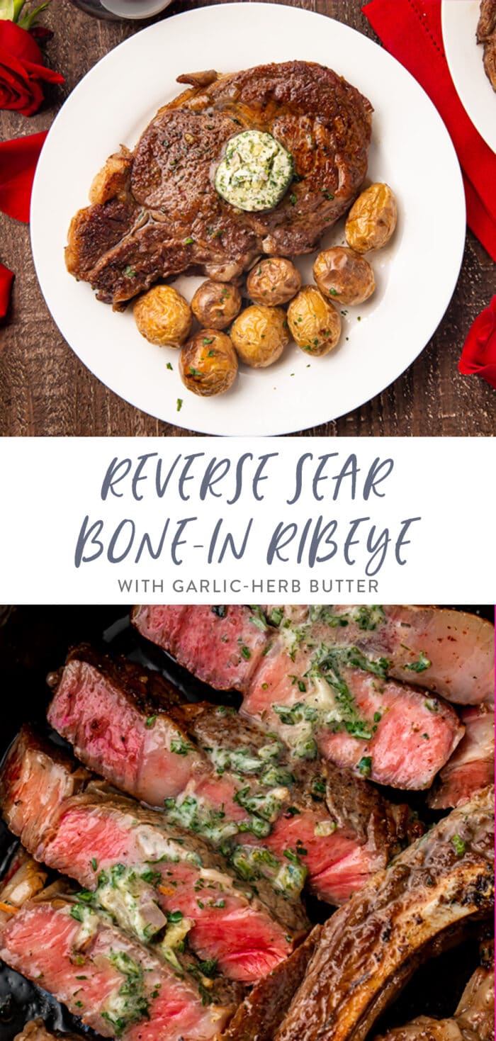 Pinterest graphic for bone-in ribeye