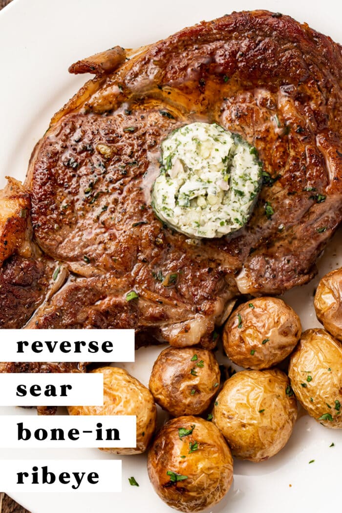 Pinterest graphic for bone-in ribeye