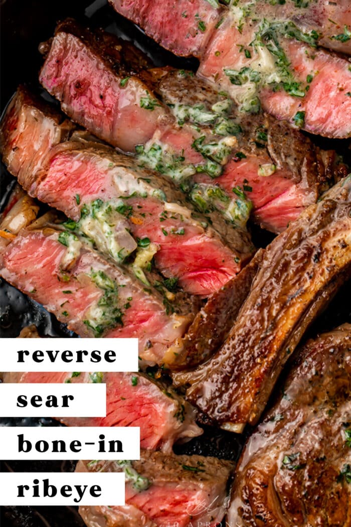 Pinterest graphic for bone-in ribeye