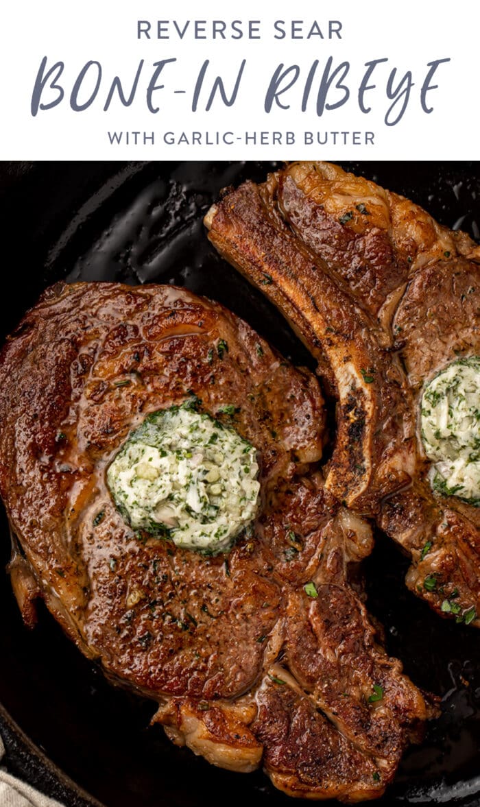 Pinterest graphic for bone-in ribeye