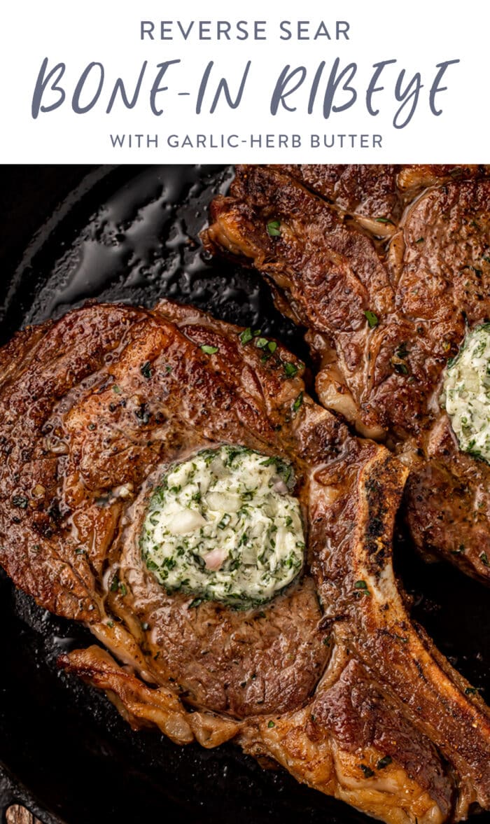 Pinterest graphic for bone-in ribeye