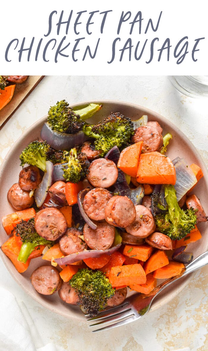 Pinterest graphic for sheet pan chicken sausage