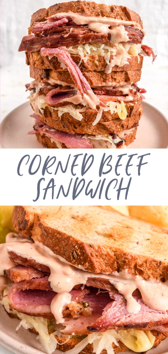 Pinterest graphic for corned beef sandwich