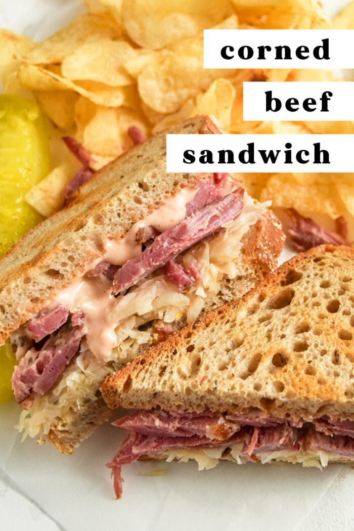 Pinterest graphic for corned beef sandwich