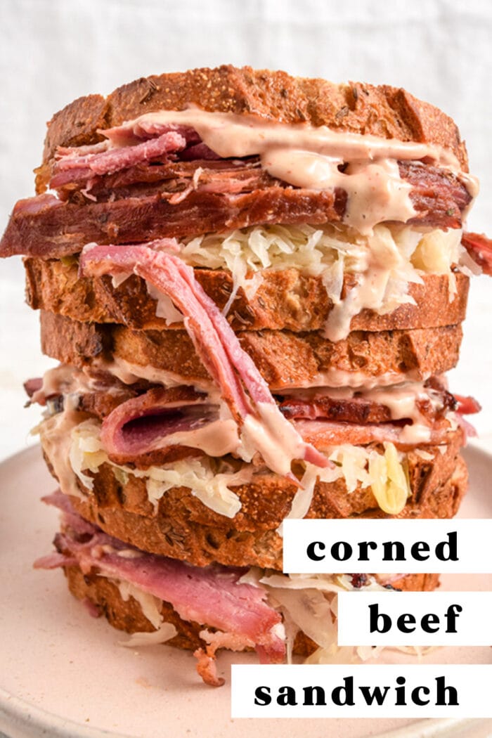 Pinterest graphic for corned beef sandwich