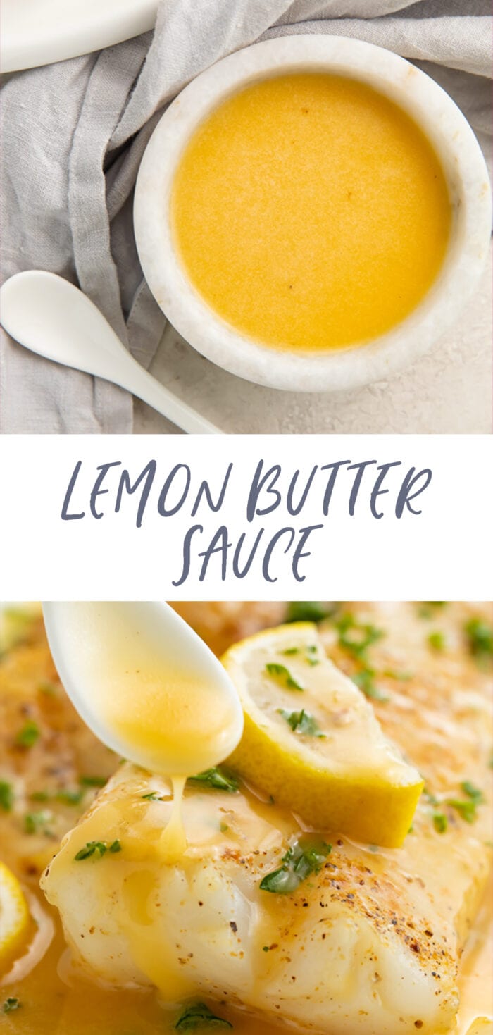 Pinterest graphic for lemon butter sauce