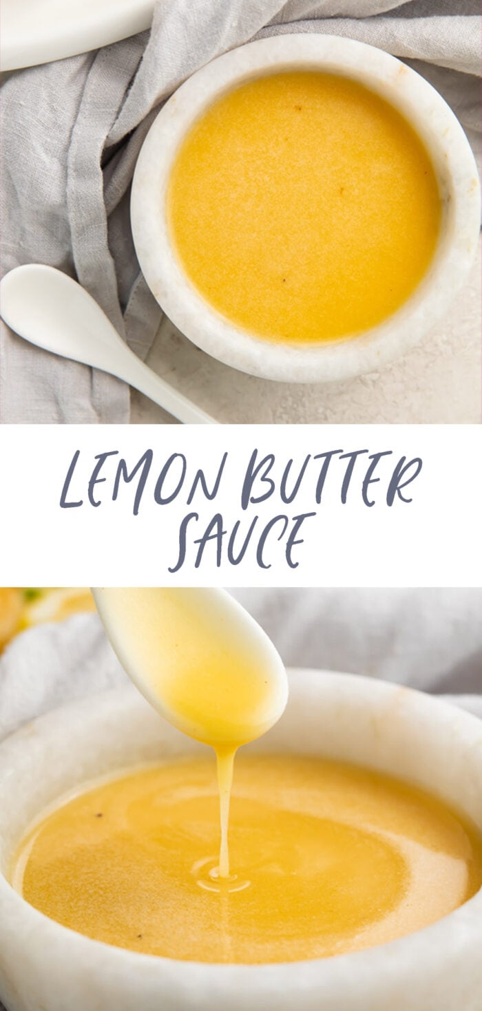 Pinterest graphic for lemon butter sauce