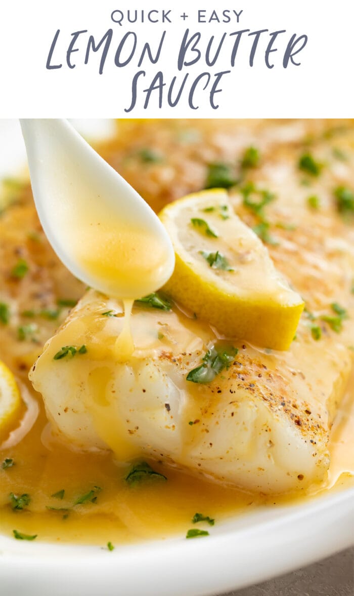 Pinterest graphic for lemon butter sauce