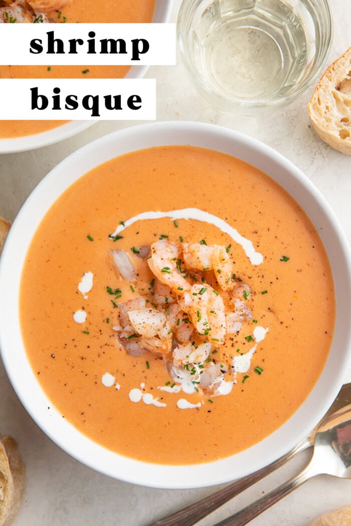 Pinterest graphic for shrimp bisque