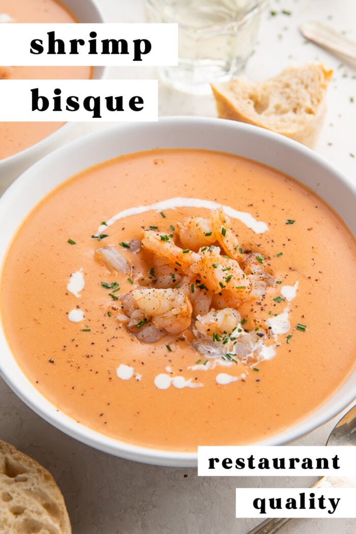 Pinterest graphic for shrimp bisque