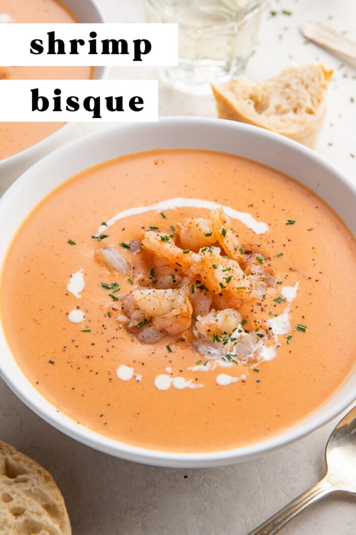 Pinterest graphic for shrimp bisque