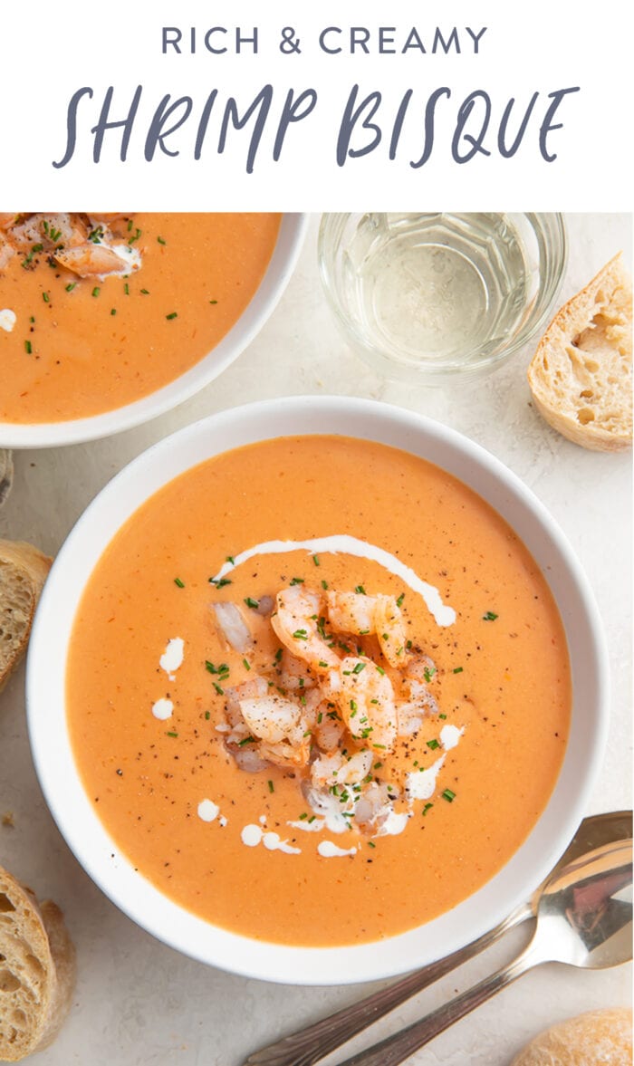 Pinterest graphic for shrimp bisque