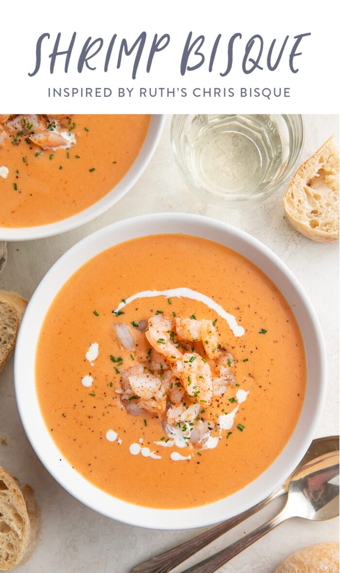 Pinterest graphic for shrimp bisque