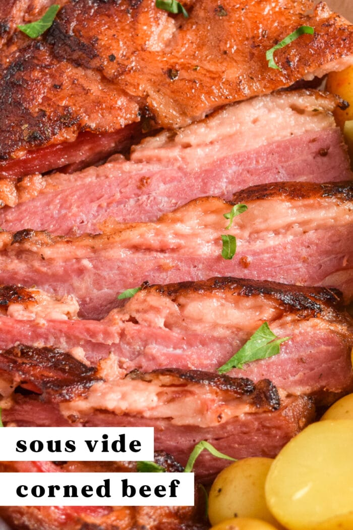 Pinterest graphic for sous vide corned beef