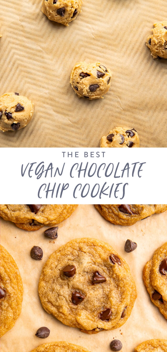 Pinterest graphic for vegan chocolate chip cookies