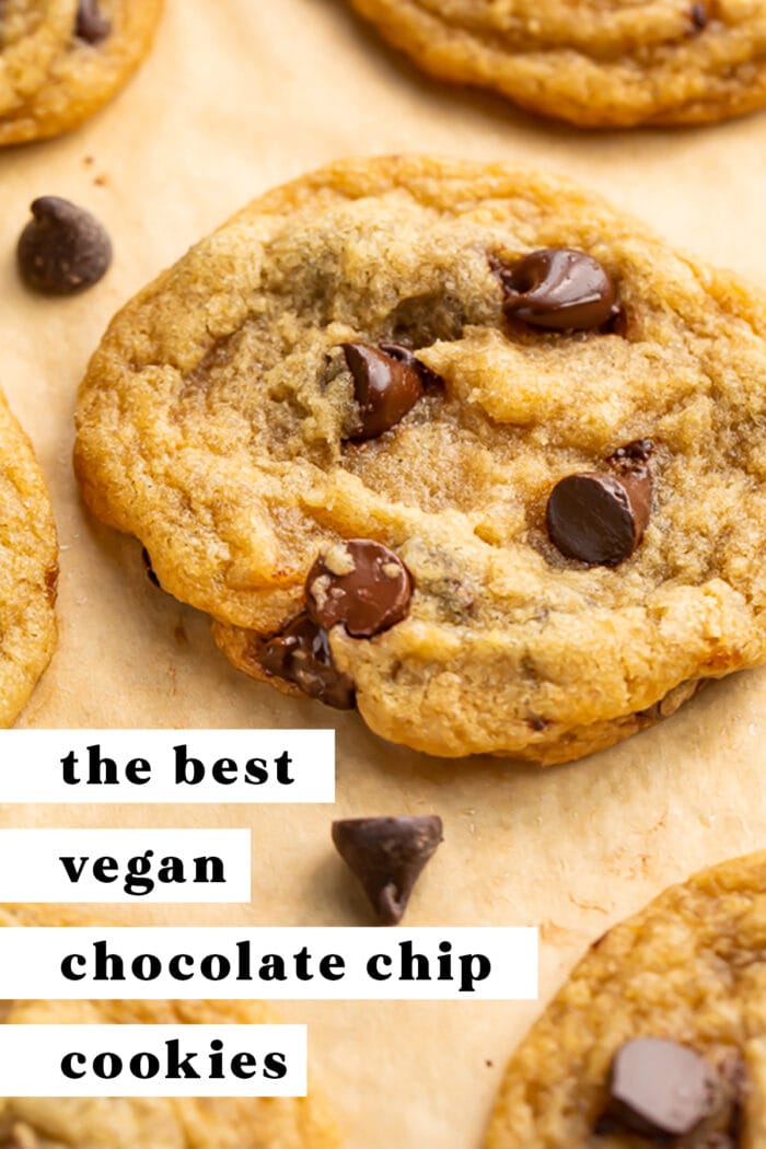 Pinterest graphic for vegan chocolate chip cookies