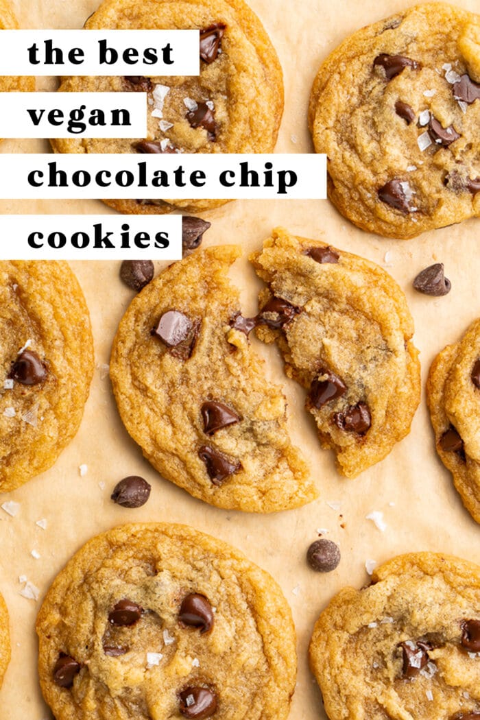 Pinterest graphic for vegan chocolate chip cookies