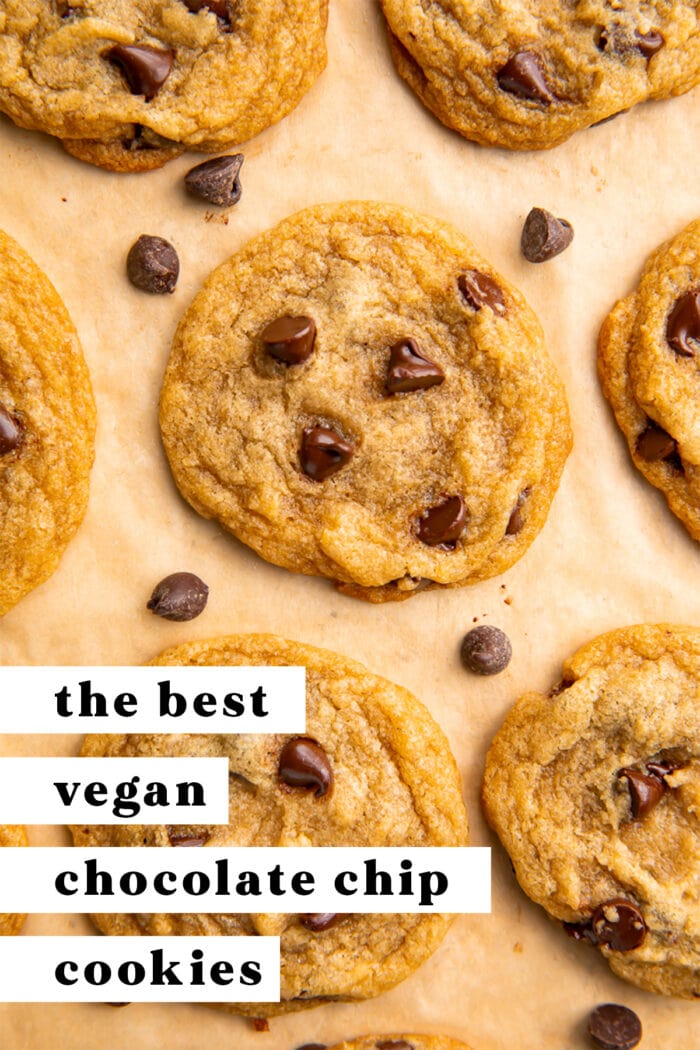 Pinterest graphic for vegan chocolate chip cookies