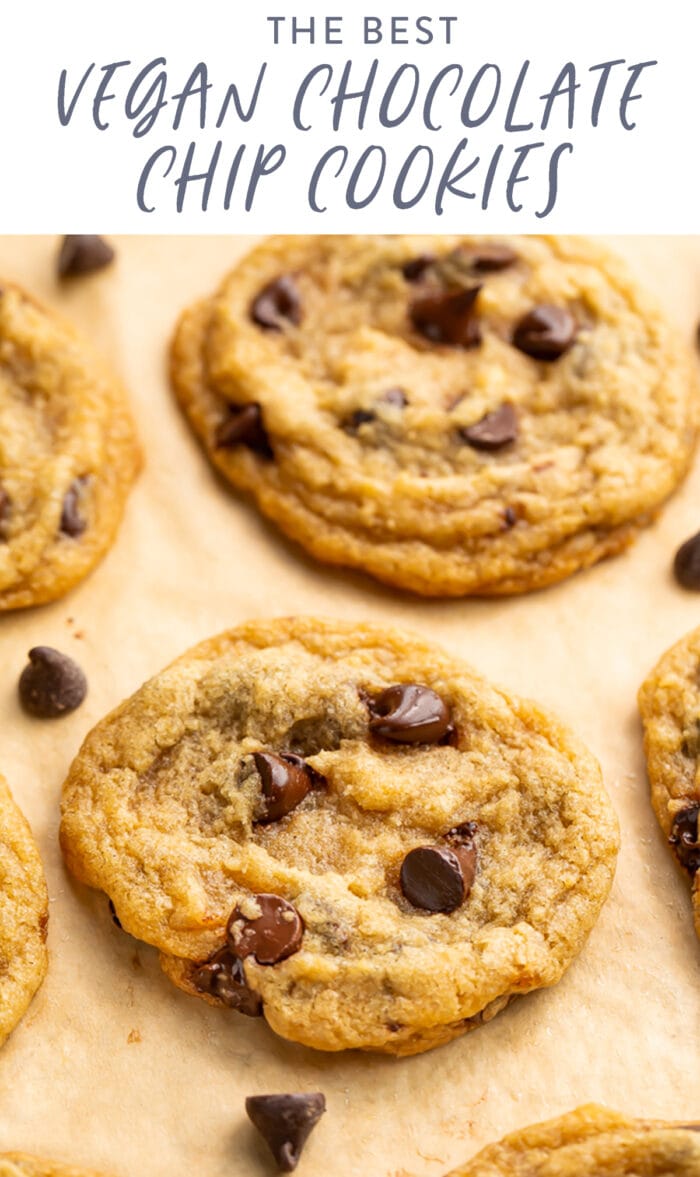 Pinterest graphic for vegan chocolate chip cookies