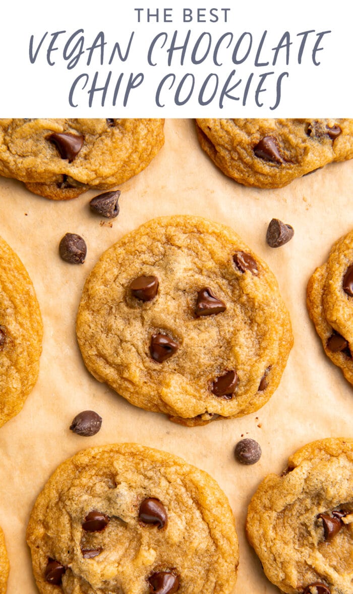 Pinterest graphic for vegan chocolate chip cookies