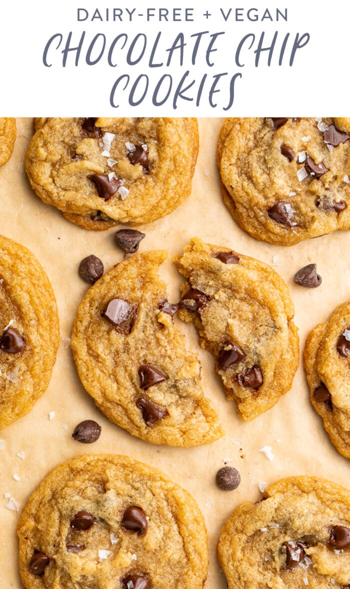 Pinterest graphic for vegan chocolate chip cookies