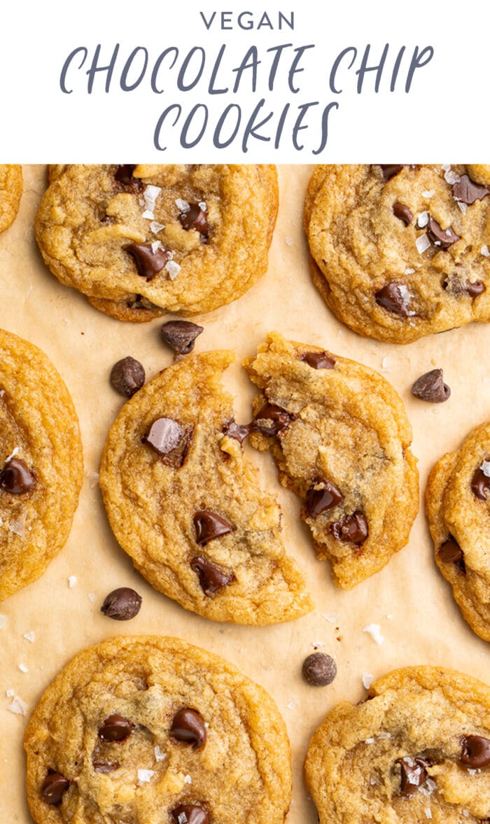 Pinterest graphic for vegan chocolate chip cookies