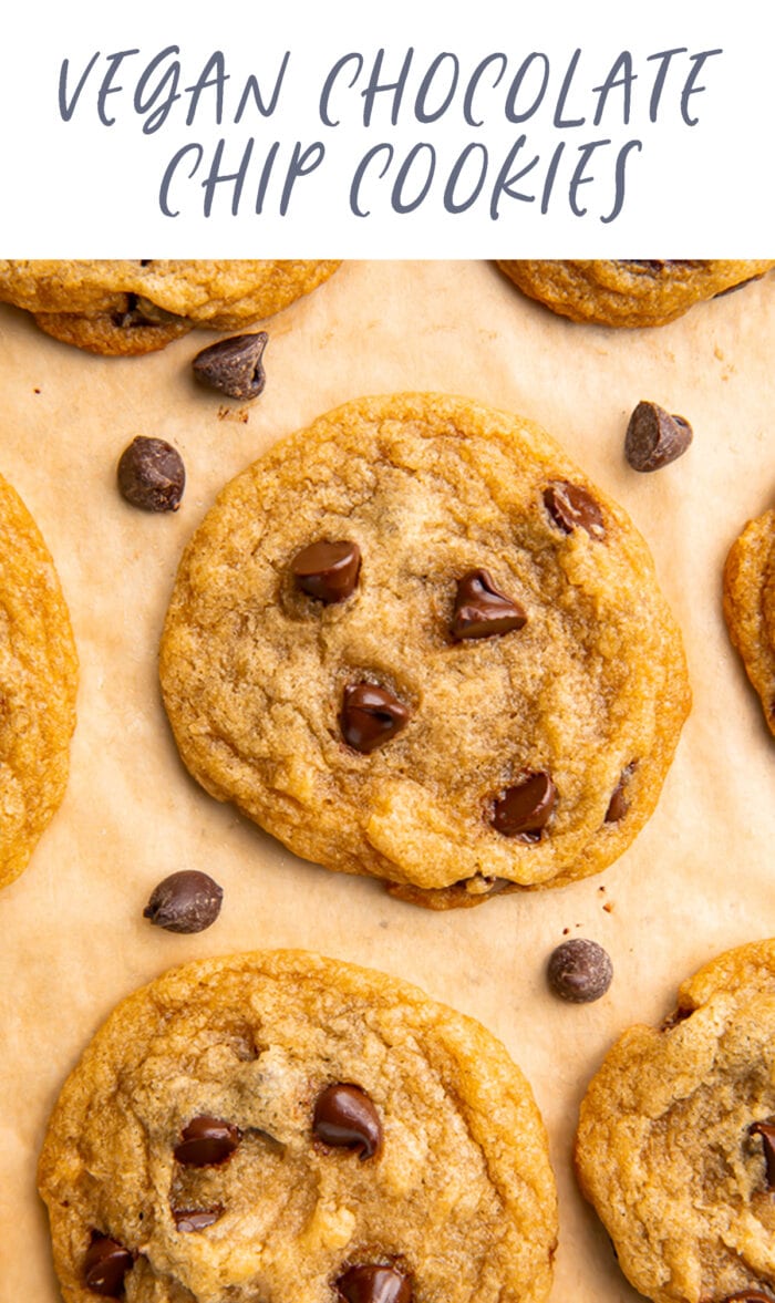 Pinterest graphic for vegan chocolate chip cookies