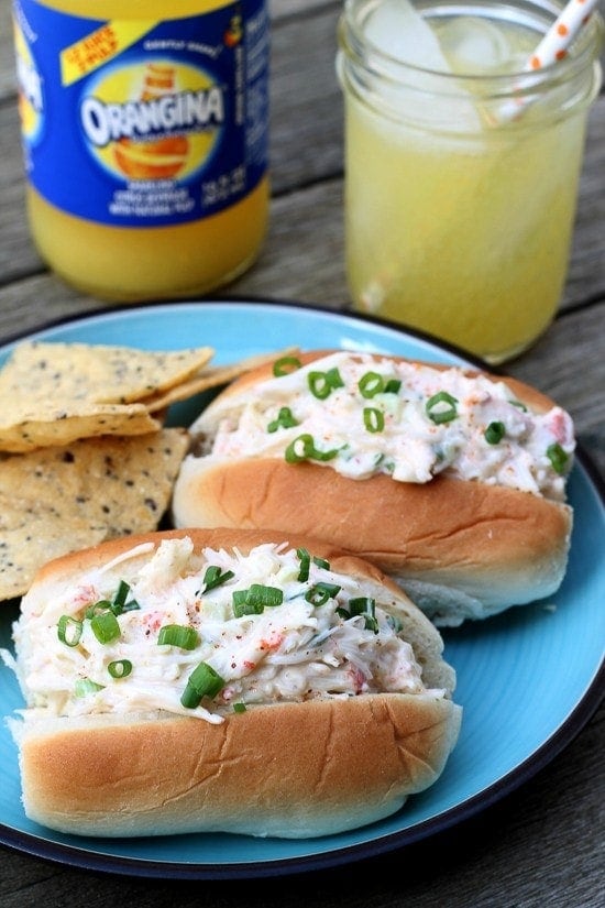 Sriracha crab rolls on a blue plate