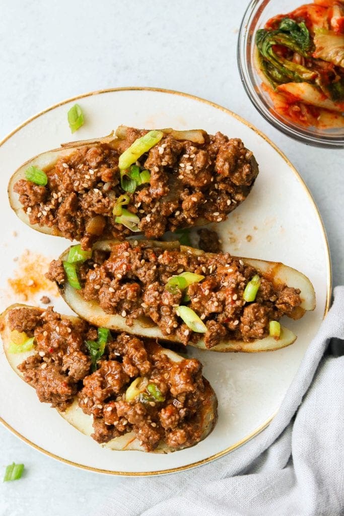 Korean sloppy joes on a white plate