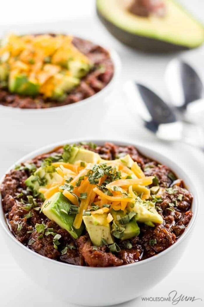 Two bowls of black bean chili