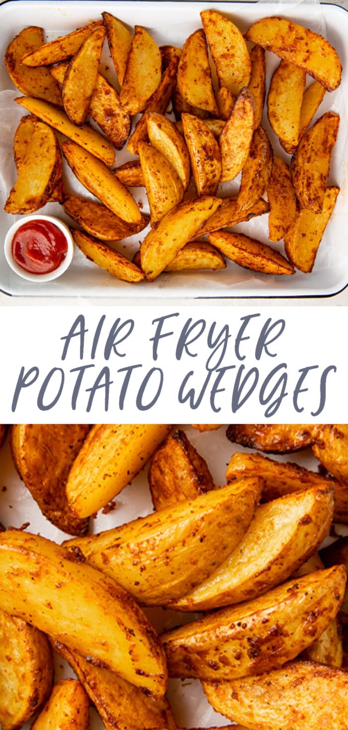 Pin graphic for air fryer potato wedges