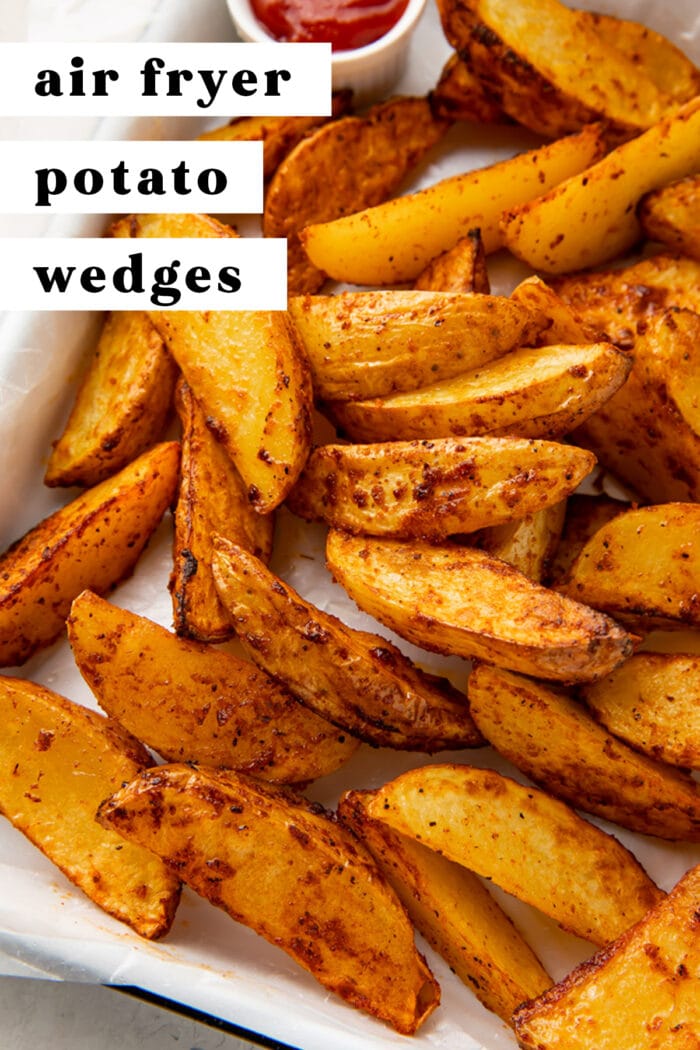 Pin graphic for air fryer potato wedges