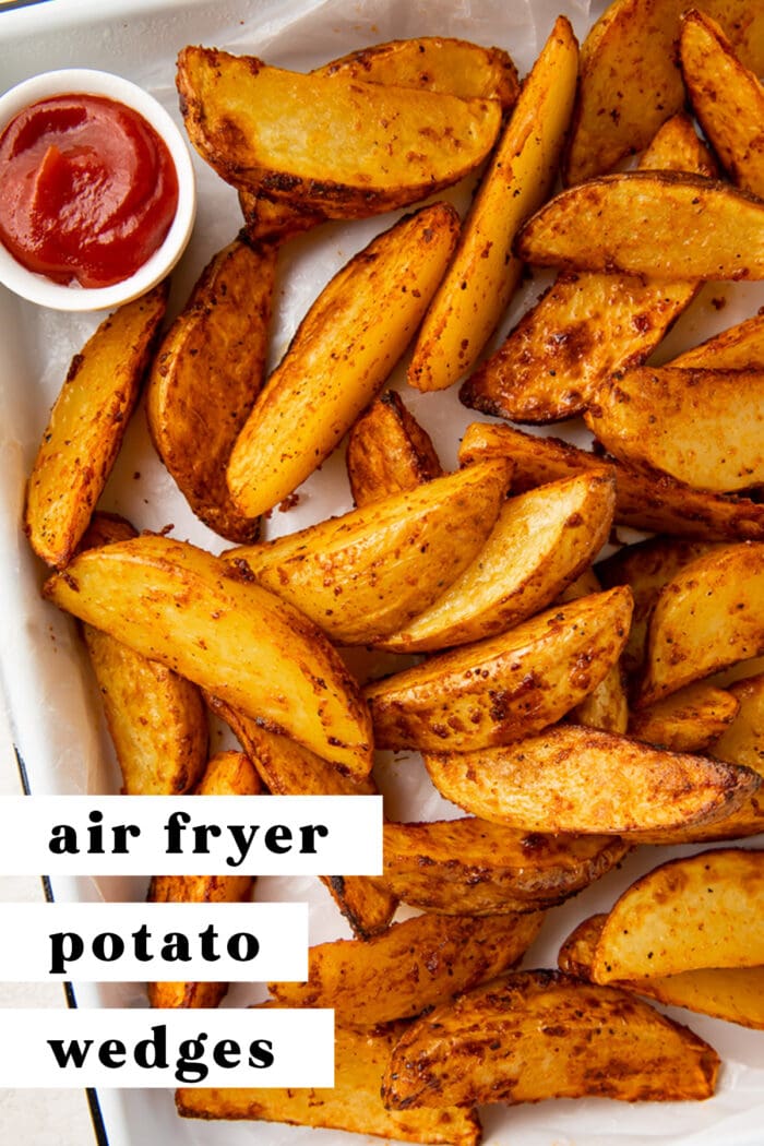 Pin graphic for air fryer potato wedges