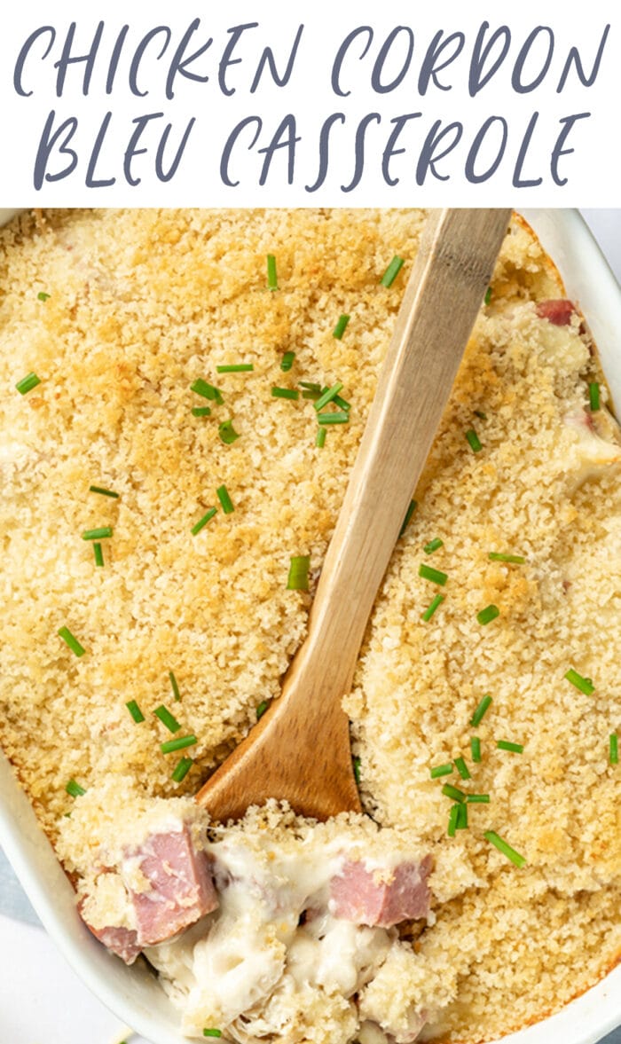 Pin graphic for chicken cordon bleu casserole