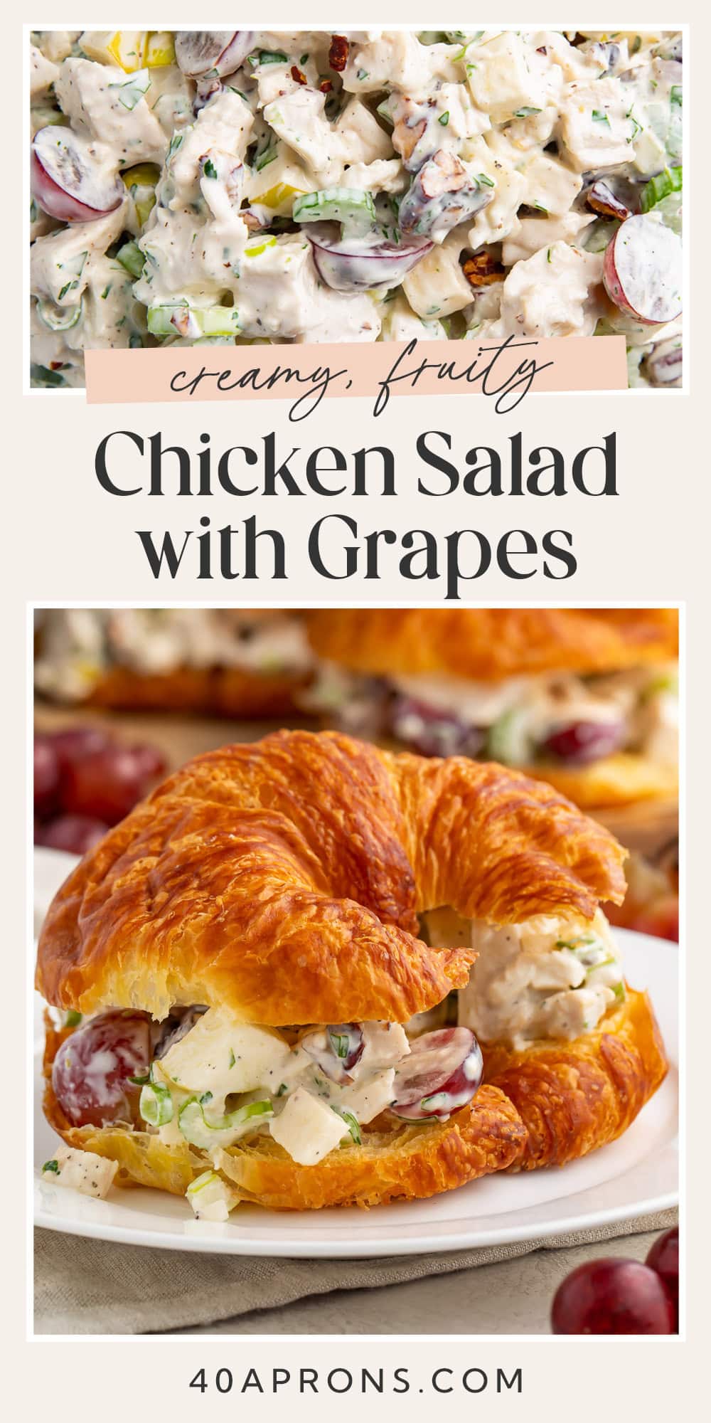 Pin graphic for chicken salad with grapes.