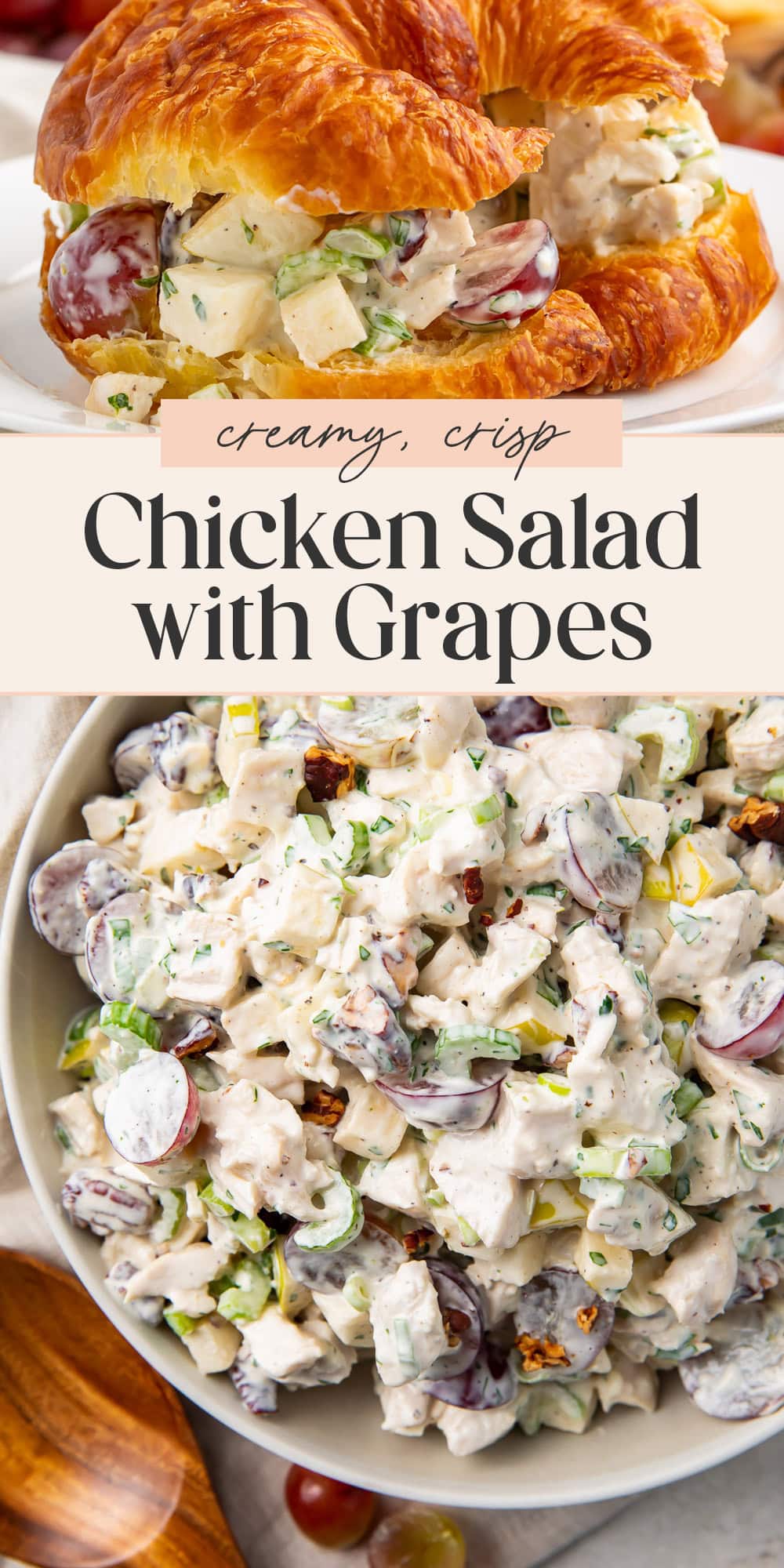 Pin graphic for chicken salad with grapes.