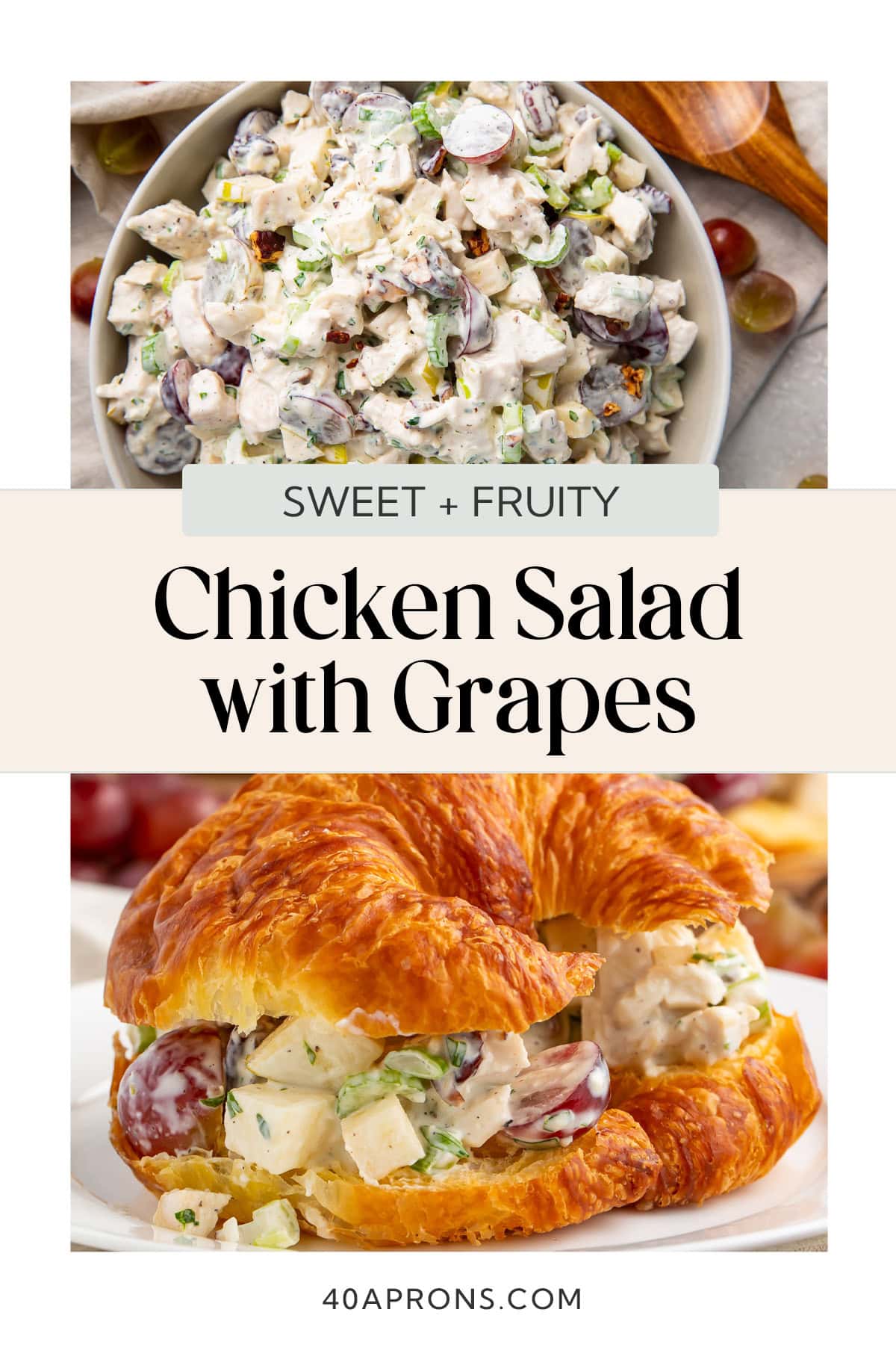 Pin graphic for chicken salad with grapes.