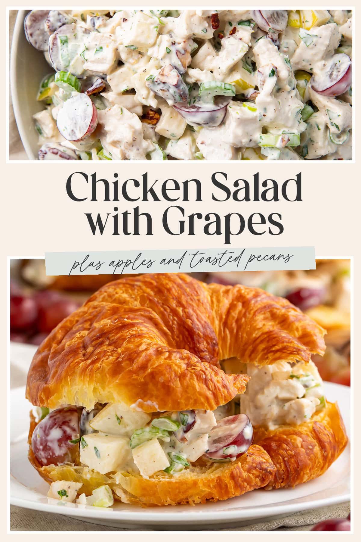 Pin graphic for chicken salad with grapes.