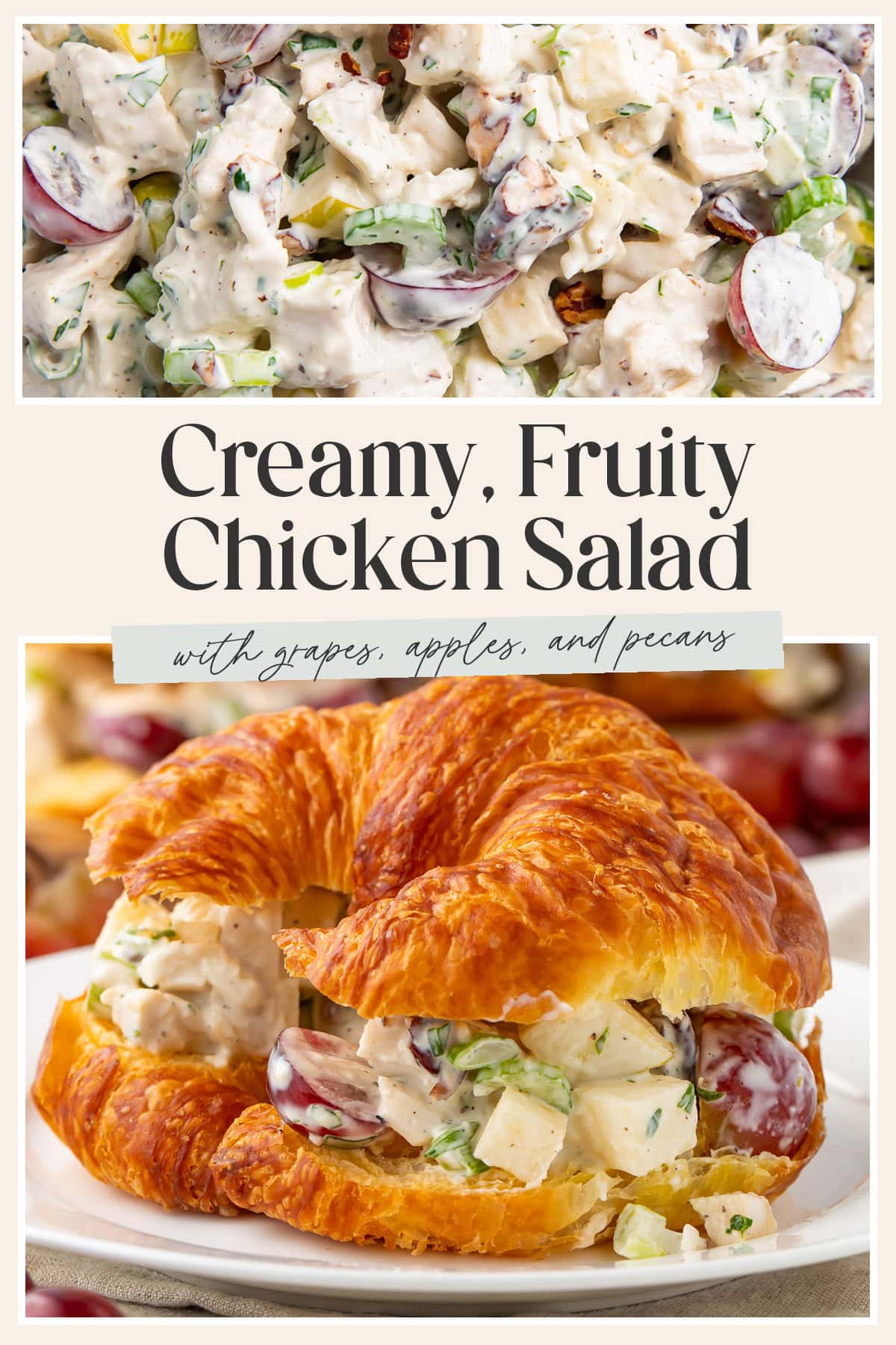 Pin graphic for chicken salad with grapes.